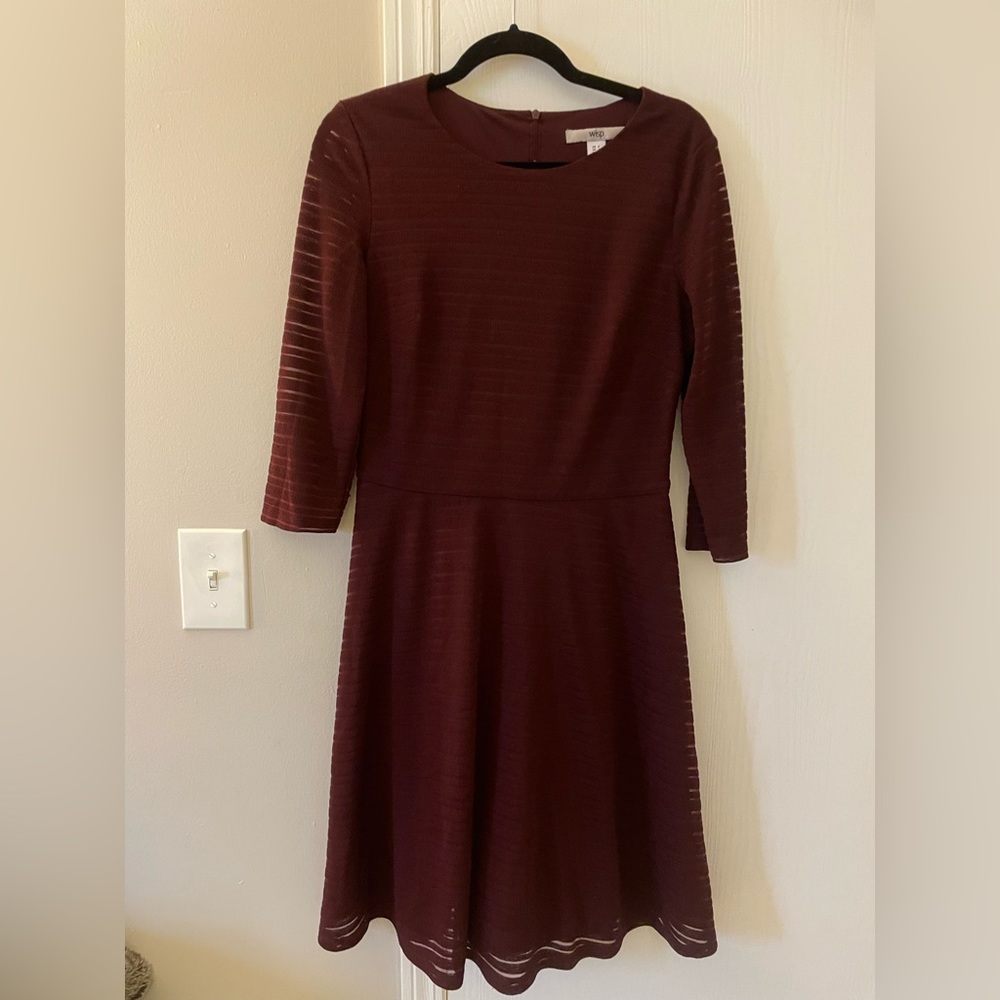 Wisp Burgandy Dress with Mesh Sleeves - Women’s Size 8